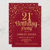 21ste Verjaardagsfeest - Rood & Goud Kaart (Voorkant / Achterkant)