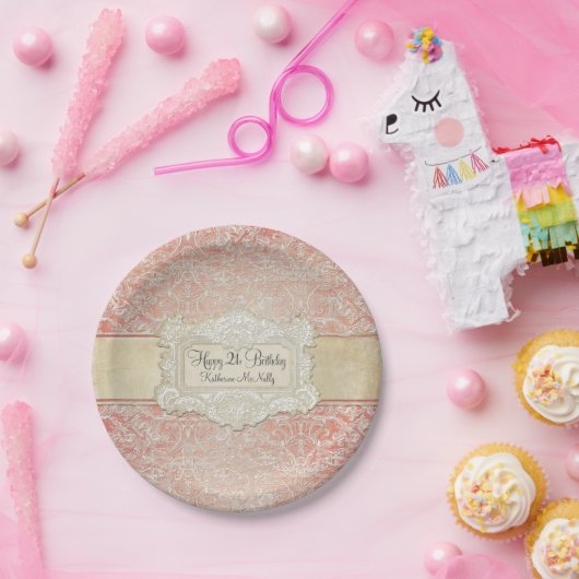 21ste verjaardagsfeestje  Frans Regency Lace Papieren Bordje (Feest)