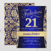 21ste verjaardagsfeestje - Gold Royal Blue Kaart (Voorkant / Achterkant)