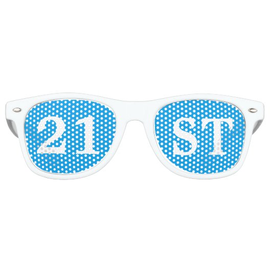 21ste verjaardagsfeestje gunst koel blauw wit retro zonnebril (Voorkant)
