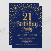 21ste verjaardagsfeestje - Navy & Gold Kaart (Voorkant / Achterkant)