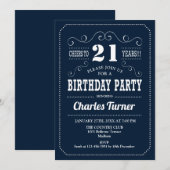 21ste verjaardagsfeestje - Navy White Kaart (Voorkant / Achterkant)