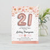 21ste verjaardagsfeestje - Roos gouden ballonnen Kaart (Staand voorkant)