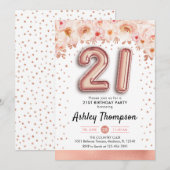 21ste verjaardagsfeestje - Roos gouden ballonnen Kaart (Voorkant / Achterkant)