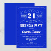 21ste verjaardagsfeestje - Royal Blue White Kaart (Voorkant / Achterkant)