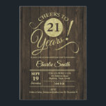 21ste verjaardagsfeestje - rustiek hout goud kaart<br><div class="desc">21e verjaardag Party uitnodiging in faux glitter goud en rustiek bruin houten patroon. Eenvoudig modern design,  perfect voor een elegant feest. Proost op 21 jaar! Kan worden gepersonaliseerd tot elke leeftijd! Stuur mij een bericht als u meer aanpassingen nodig hebt.</div>