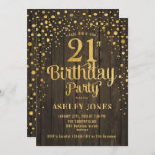21ste verjaardagsfeestje - Rustiek hout & goud Kaart (Voorkant / Achterkant)