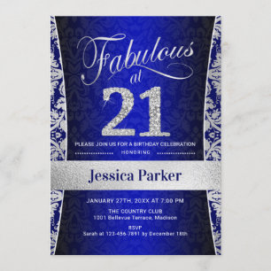 21ste verjaardagsfeestje - Silver Royal Blue Kaart