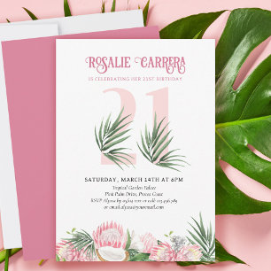 21ste verjaardagsfeestje Tropisch roze Protea Numm Kaart
