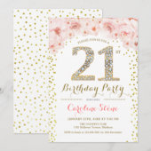 21ste verjaardagsfeestje - wit goud roze kaart (Voorkant / Achterkant)