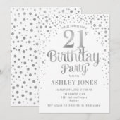 21ste verjaardagsfeestje - Wit & Zilver Kaart (Voorkant / Achterkant)