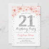 21ste verjaardagsfeestje - wit zilver roze kaart (Voorkant)