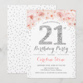 21ste verjaardagsfeestje - wit zilver roze kaart (Voorkant / Achterkant)