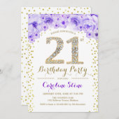 21ste verjaardagsfeestje - witgoud Paarse Kaart (Voorkant / Achterkant)