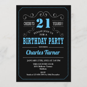 21ste verjaardagsfeestje - Zwart Blauw Kaart