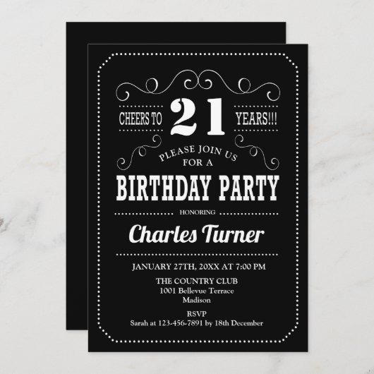 21ste verjaardagsfeestje - zwart wit kaart (Voorkant / Achterkant)