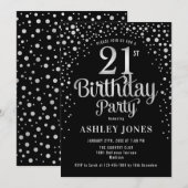 21ste verjaardagsfeestje - Zwart & Zilver Kaart (Voorkant / Achterkant)