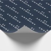 21ste Verjaardagsfeestnaam Marine Blauw Modern Pat Cadeaupapier (Hoek)