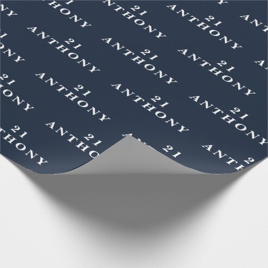 21ste Verjaardagsfeestnaam Marine Blauw Modern Pat Cadeaupapier (Hoek)