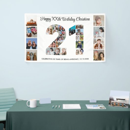 21ste verjaardagsfeestnummer 21 fotocollage spandoek (Beurs)
