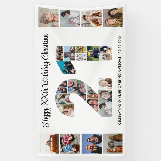 21ste verjaardagsfeestnummer 21 fotocollage spandoek (Verticaal)
