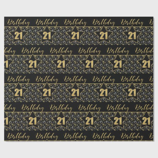 21ste Verjaardagster op Zwart met Zilver Goud Cadeaupapier (Vlak)