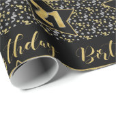 21ste Verjaardagster op Zwart met Zilver Goud Cadeaupapier (Rol Hoek)