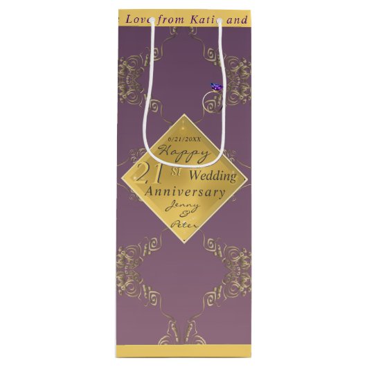 21ste weddenschap Jubileum Brass & Iolite Gift Bag Wijn Cadeautas (Voorkant)