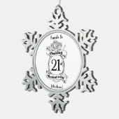 21ste weduwenbloemen Jubileum Tin Sneeuwvlok Ornament (Rechts)