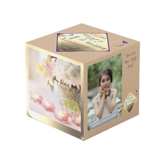 21ste weduwschap Jubileum Brass Cube Kubus (Voorkant hoekig)