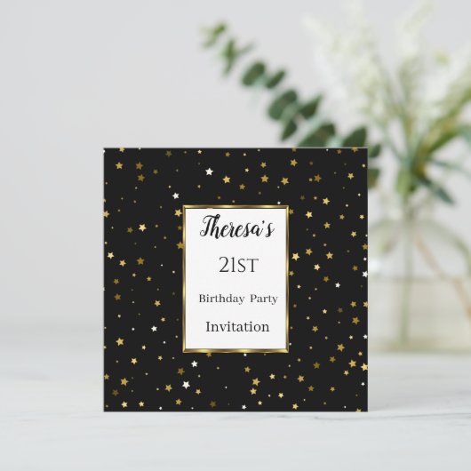 21ste zwarte goudsterren op feestdag kaart (Staand voorkant)