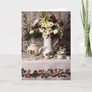 2209 Teatime Floral Still Life Kerstkaart Feestdagen Kaart
