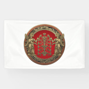 [220] Twee gouden nieren met een levensboom Spandoek