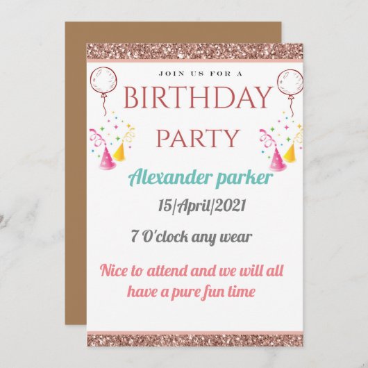 222 verjaardagsuitnodiging kaart (Voorkant / Achterkant)