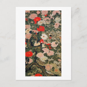 22. 牡 禽 図, 若 Peonies en kleine vogels, Jakuchu Briefkaart