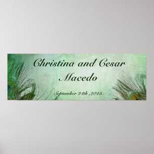 22,5 "x7,5" gepersonaliseerde Peacock Green Feathe Poster
