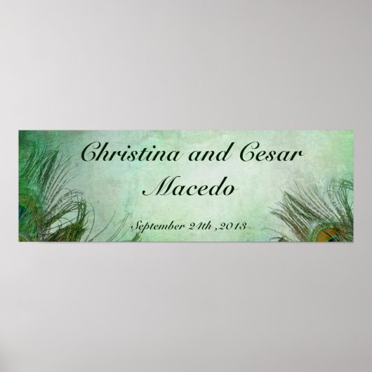 22,5 "x7,5" gepersonaliseerde Peacock Green Feathe Poster (Voorkant)