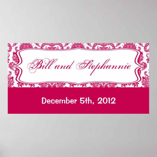 22,5 x 7,5-inch gepersonaliseerde banner Fusia Whi Poster (Voorkant)