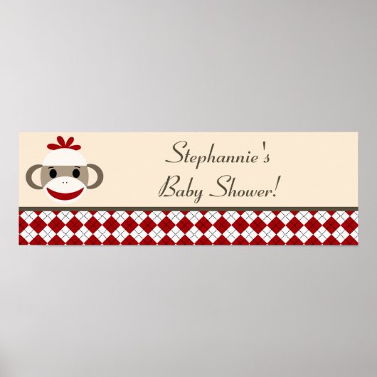 22,5 x 7,5-inch persoonlijke banner Red Sock Monke Poster (Voorkant)