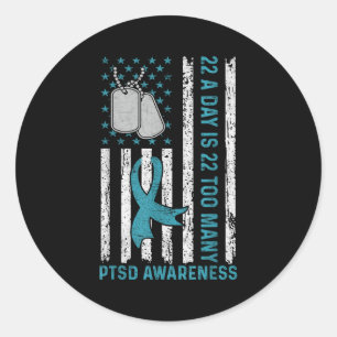 22 Een dag is 22 te veel PTSS-bewustzijnsveteraan Ronde Sticker