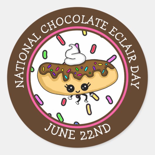 22 juni Nationale Chocolade Éclair Dag Ronde Sticker (Voorkant)
