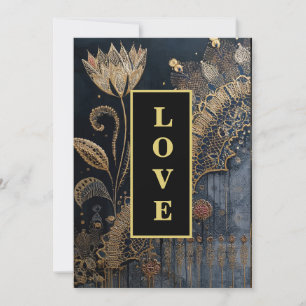 *~ 22 RSVP AR26 QR Gold Lace LOVE Vintage Wedding Kaart