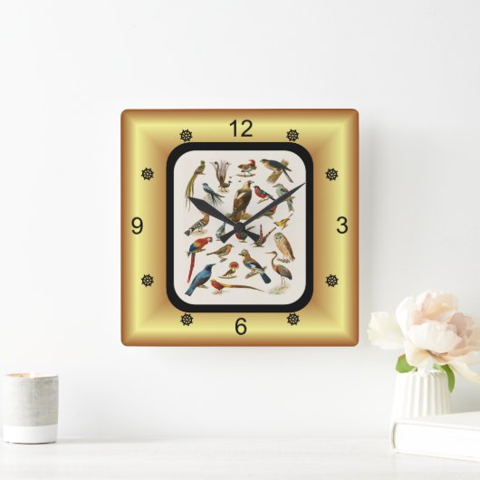 22 Soorten exotische vogels ~ L. Prang & Co. Vierkante Klok (Huis)