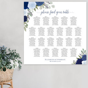 22 Tabel Blauwe Boho Floral Wedding Seating Chart Poster