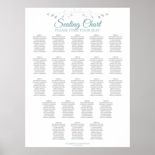 22 Tabel Eenvoudig Blauwgroen en witbruiloft Poster (Voorkant)