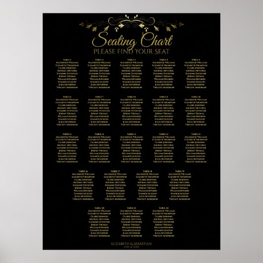 22 Tabel Eenvoudige Gold Black Wedding Seating Cha Poster (Voorkant)