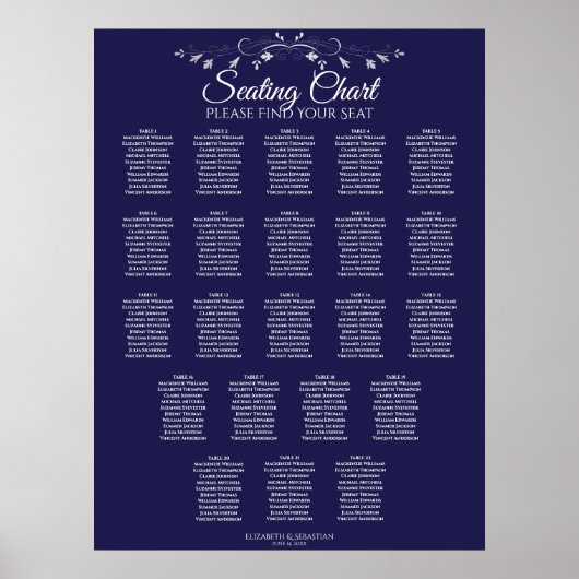 22 Tabel Elegant marineblauw-bruiloft Poster (Voorkant)
