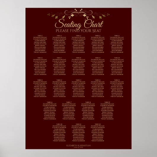 22 Tabel Gold- en Auburn bruin-bruiloft Poster (Voorkant)