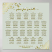 22 Tabel Lacy Gold op Sage Wedding Seating Chart Poster (Voorkant)