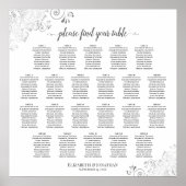 22 Tabel Lacy Silver White Wedding Seating Chart Poster (Voorkant)